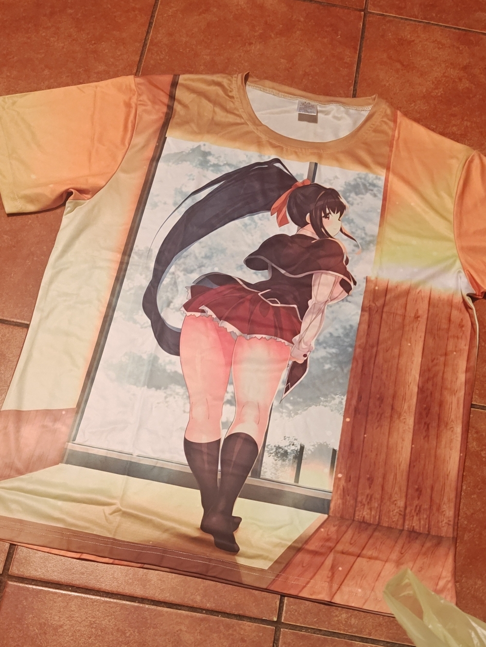 Anime Print Mens' Short-Sleeve Top in Peach
